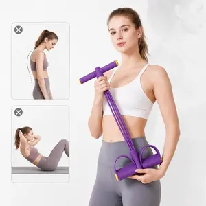 Portable Pedal Resistance Band Trainer, 4-Tube Foot Pedal Exercise Equipment for Home Gym Full Body Workout, Sit-Ups, Yoga, Arm, Leg & Abdominal Training for Men and Women