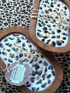 Cheetah Wooden Dough Bowl Candle, Vanilla Milk Soy Candle, Livestock Gift, Farmhouse Candle Scented w/ Wonderful Signature Blend. 8.5"
