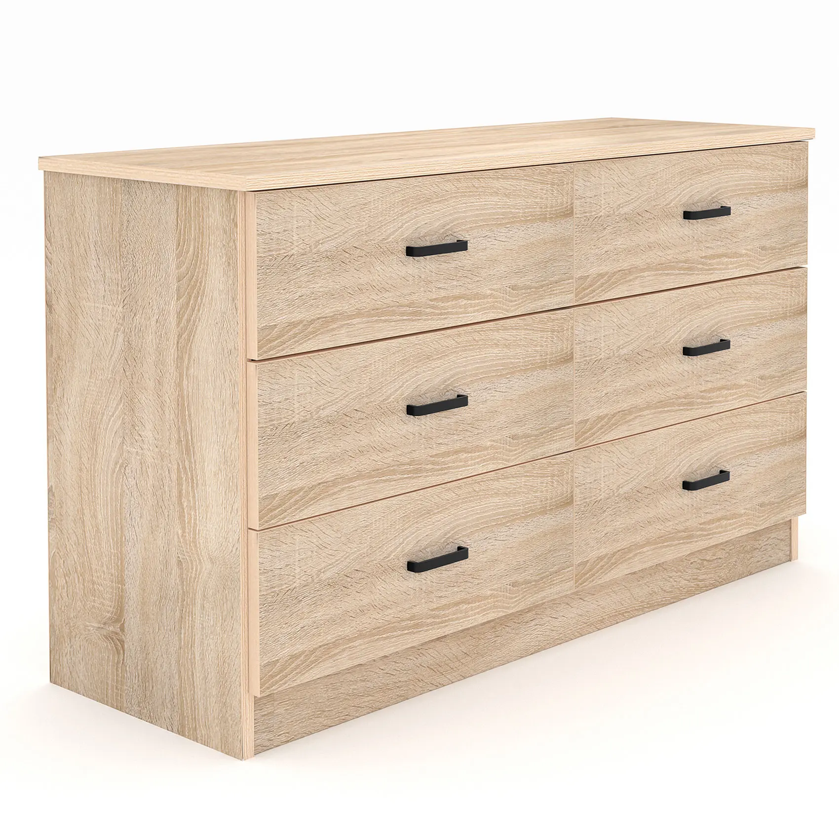Wooden Dresser for Bedroom, Chest of Drawers with 6 Drawers, Dresser Tv Stand, Modern Closet Store Organizer for Living Room, Hallway, Oak/ Walnut