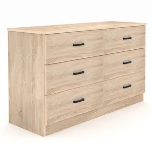 Wooden Dresser for Bedroom, Chest of Drawers with 6 Drawers, Dresser Tv Stand, Modern Closet Store Organizer for Living Room, Hallway, Oak/ Walnut