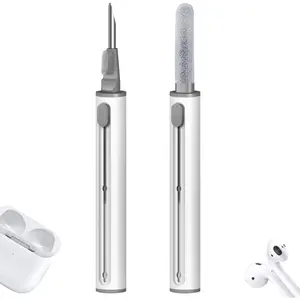 Cleaner Kit for Airpods Pro 1 2 3 Multi-Function 3 in 1 Cleaning Pen with Soft Brush Flocking Sponge for Bluetooth Earphones Case Cleaning Tools, 1 Piece(White)