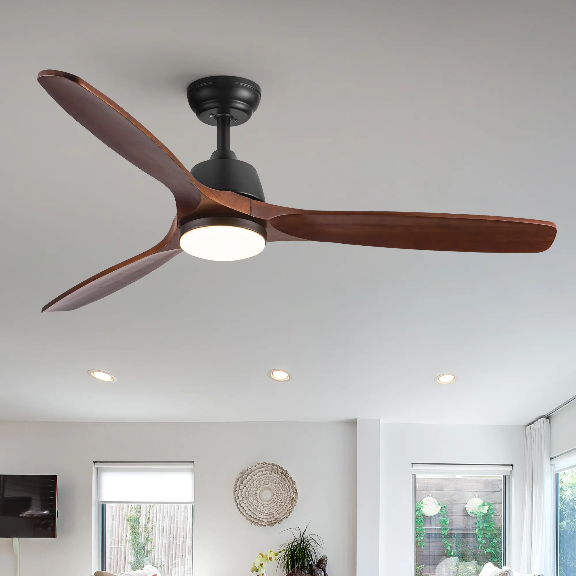 52-in YUHAO Farmhouse Rustic LED Ceiling Fan - Remote Control, Energy-Saving Device, Reversible Motor for Year-Round Use