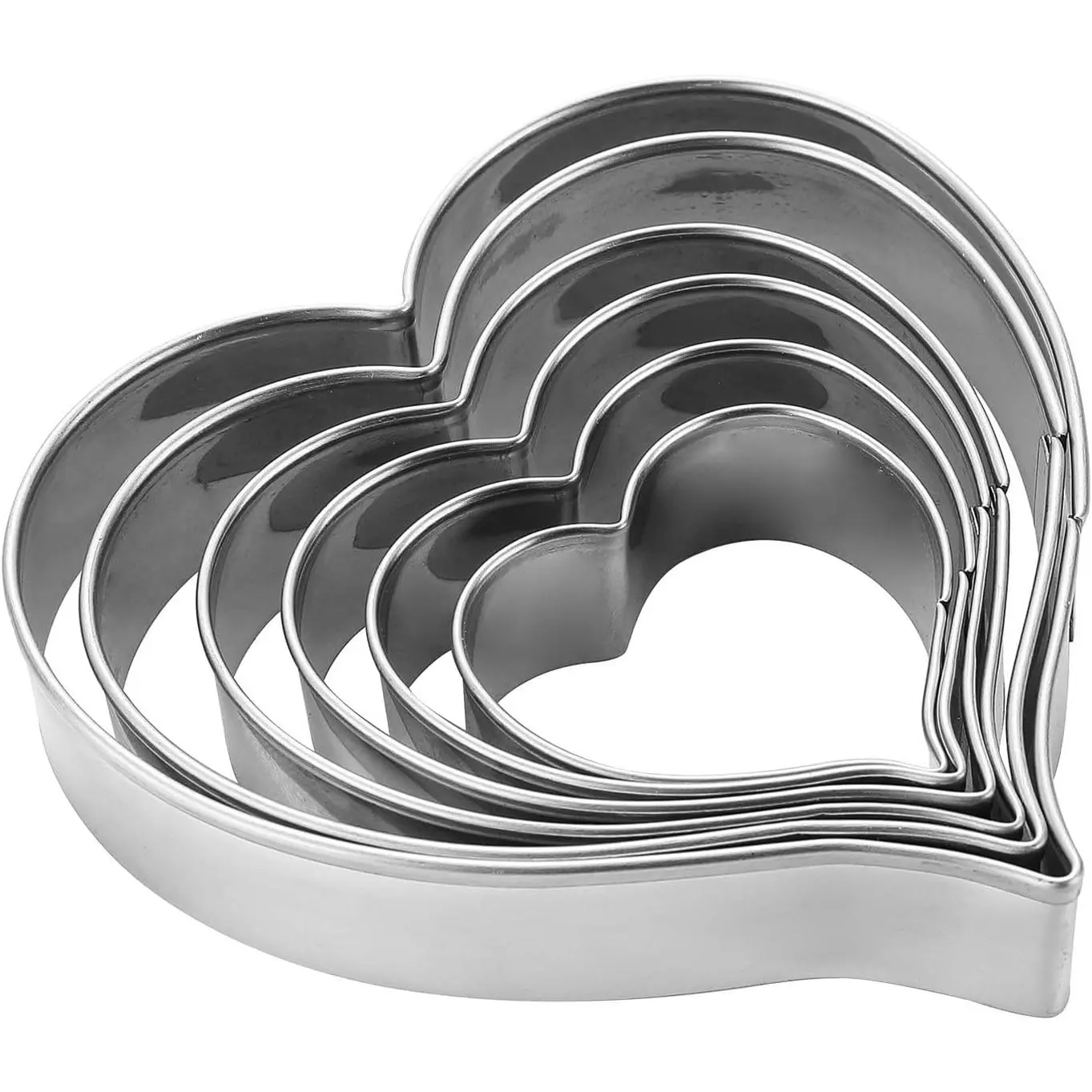 6-Piece Heart-Shaped Stainless Steel Cookie Cutter Set - Bakeware Utensils for Children, Sturdy, Small to Large Sizes (1.69-3.74 Inches)
