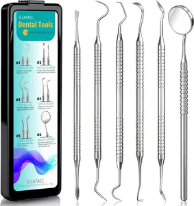 6pcs Dental Tools, Dental Pick for Teeth Cleaning, Stainless Steel Hygiene Kit with Tooth Scraper Plaque Tartar Remover - with Case