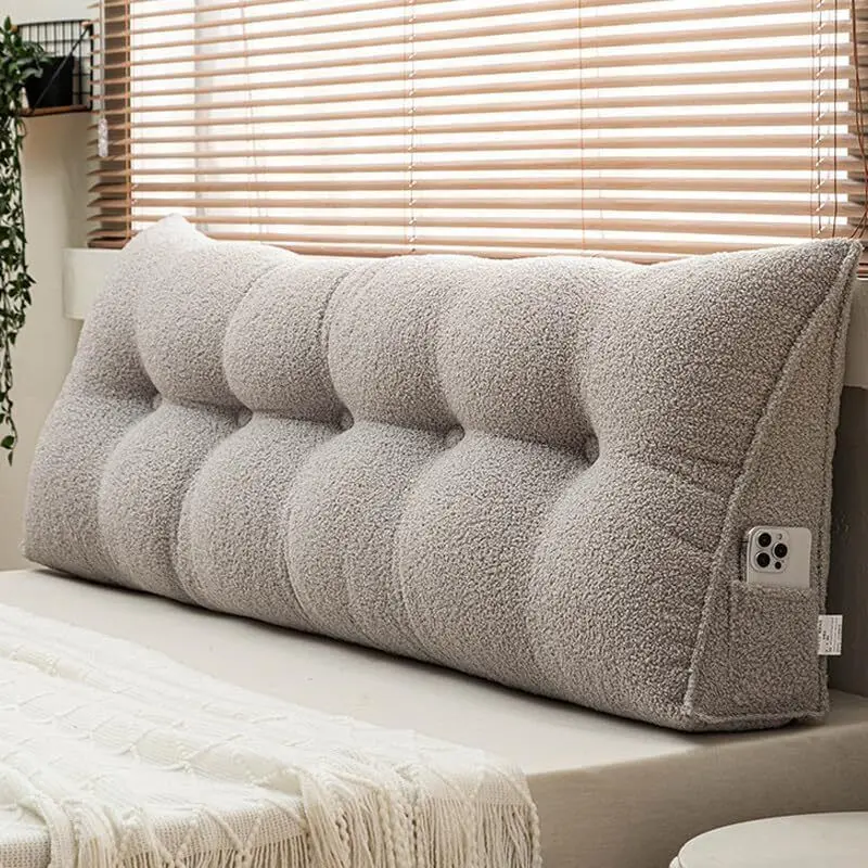 Headboard Pillow, Teddy Velvet Reading Pillow Detachable Cleaning Large Bolster Triangular Headboard Cushion Soft and Fluffy Daybed Pillows