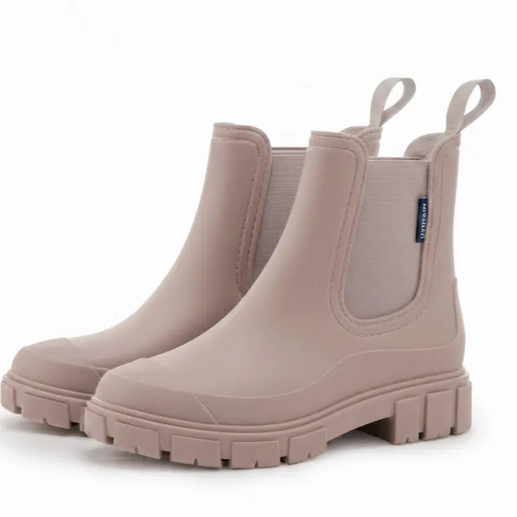 Women's Waterproof Chelsea Rain Boots, Pull-on Ankle Walking Shoes, Non-slip Footwear Great for Work, School, and Walks