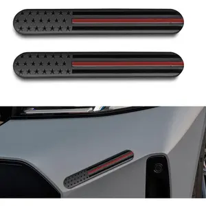 2PCS USA American Metal Flag Auto Fenders Emblem Sticker - 6"x 1" Adhesive Sport Badge 3D Embossed US Flag Car Decal Sticker - Patriotic Car Badge Decal Bumper Sticker for Auto SUV Window (Black/Red)