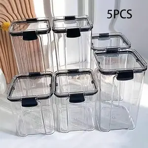 5pcs Sealed Food Storage Jars with Lids, Airtight Containers for Grains, Rice, Pasta, Flour, Sugar, Kitchen Organization Essentials