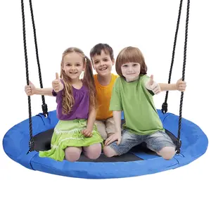 Segawe 48" Saucer Swing 360° Rotate Adjustable Hanging Ropes Outdoor Web Swing Tree Swing for Kids, Teens (Blue)