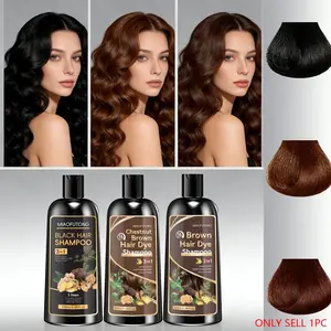 100ml Herbal 3-in-1 Hair Dye Shampoo, Polygonum+Ginger+Ginseng Extracts, Dye-Care-Wash, Ammonia-Free & Gentle, Scalp & Hair Nourish, Long-Lasting Natural Color, 3 Colors, All Hair Types, Unisex, Cleansing