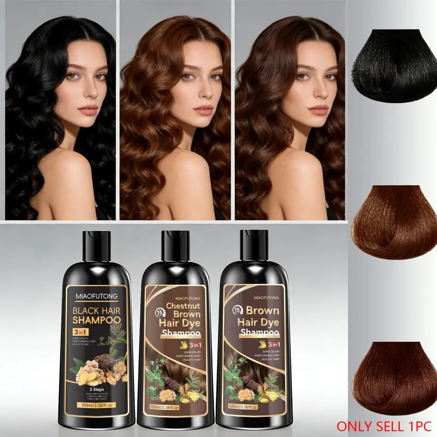 100ml Herbal Infusion 3-in-1 Hair Dye Shampoo, Hair Nourishment Shampoo, Haircare, Polygonum+Ginger+Ginseng Extracts, Ammonia-Free & Gentle, Scalp & Hair Nourish, Long-Lasting Natural Color, 3 Colors, All Hair Types, Unisex, Cleansing