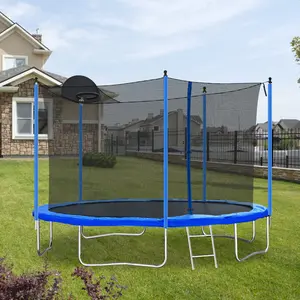 12FT trampoline with ladder & basketball hoop — perfect for family game nights! fun backyard