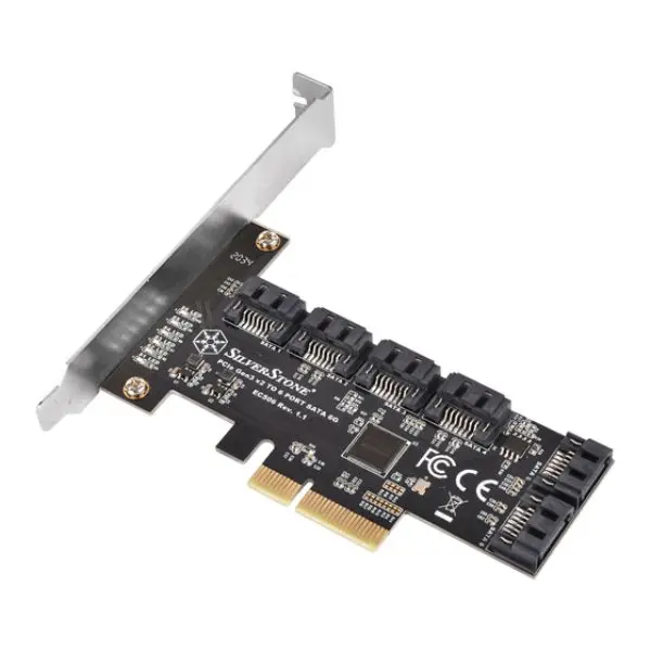 SilverStone Technology ECS06 SATA Gen3 6 Gbps Non-Raid PCI Express Gen3 x2 Card - 6-Port SATA Port Multiplier, Low Profile Design, Device Sleep Power Management Support