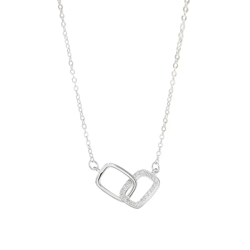 14k White Gold Eternity Interlocking Square Necklace, Linked Curved Square Necklace, Dainty Gold Charm Pendant, Perfect Bridesmaids Gift For Her