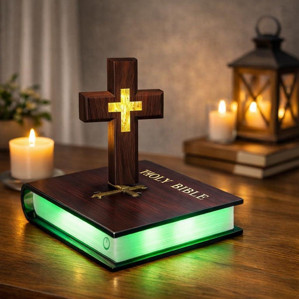 Levitating Cross Lamp, Floating Cross Night Light with Jesus & Bible Design, Magnetic Levitation Cross Lamp | Christian & Catholic Gift, Spiritual Home Decor, Easter Gift, Glowing Cross Ornament
