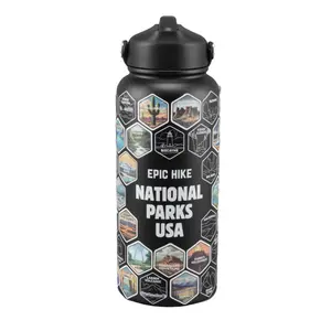 National Parks Water Bottle with 63 Waterproof Stickers 32oz Leakproof Insulated Stainless Steel with Straw USA Hiker Gift Bottle BPA Free Double Wall Insulated