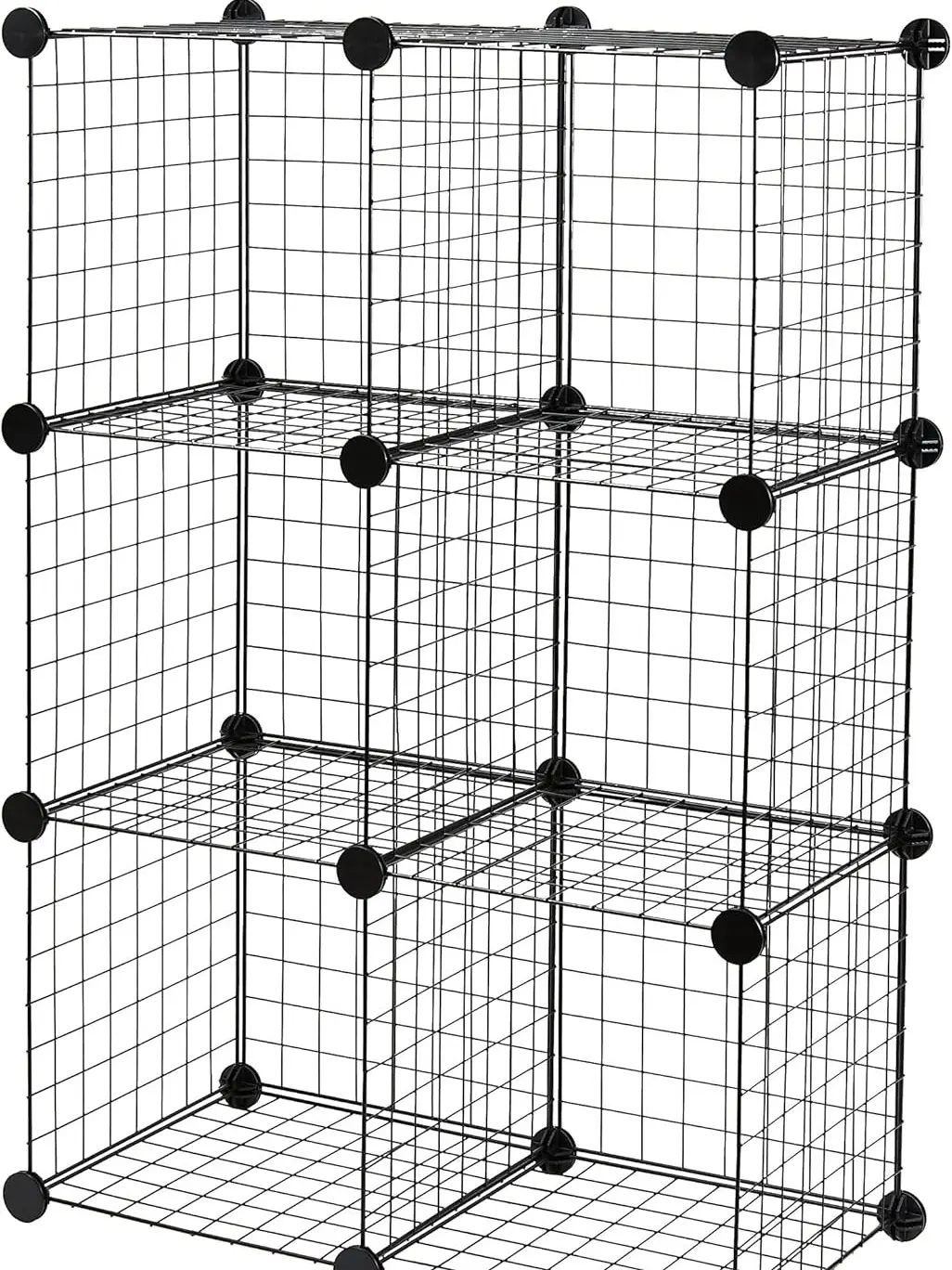 Stable Black 6-Cube Steel Wire Grid Stackable Storage Organizer Rack, Expandable Plastic Home Accessory, No-Tool Assembly Metal Shelving Unit, 26"W x 38"H x 12.6"D