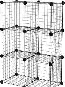 6-Cube Wire Grid Stackable Storage Organizer, Metal Shelving Unit, No-Tool Assembly, 26"W x 38"H x 12.6"D, Black