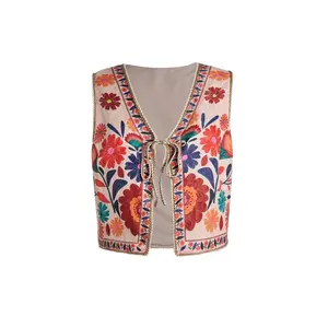Plus Size Boho Floral Lightweight Cardigans Tie Front Sleeveless Jacket Outwear