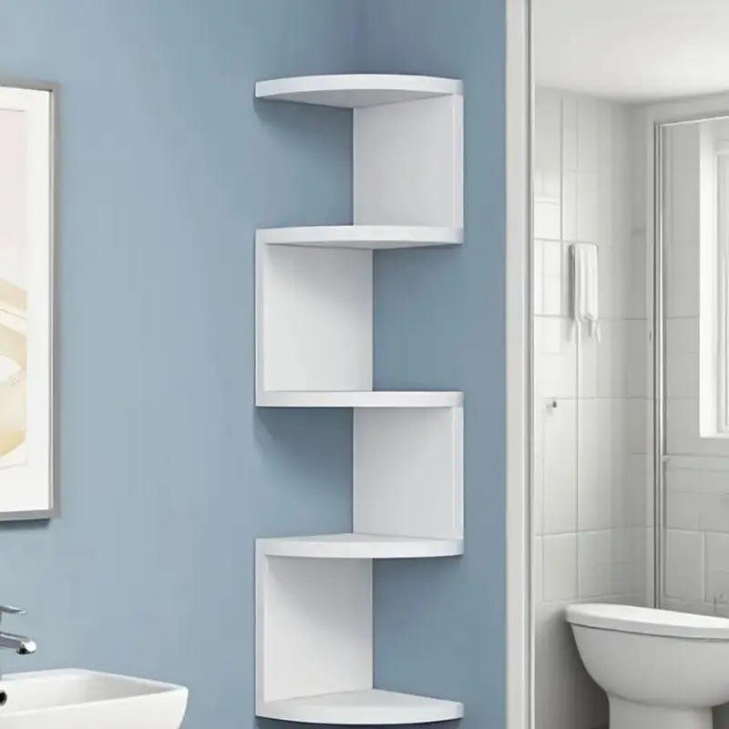 Traditional Style 5-Tier Heavy-Duty Wall-Mounted Corner Shelf - Curved Plastic Shelves, Easy Installation, Space-Saving Organiser for Bedrooms, Bathrooms, Home Decor Use