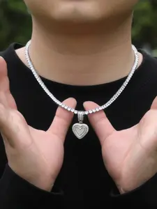 Heart Lockbone Necklace, Metal Hip Hop Accessory, Sweater Chain Pendant, Women's Fashion Jewelry, Unique Style, Heart Design Necklace, Fashionable Accessory