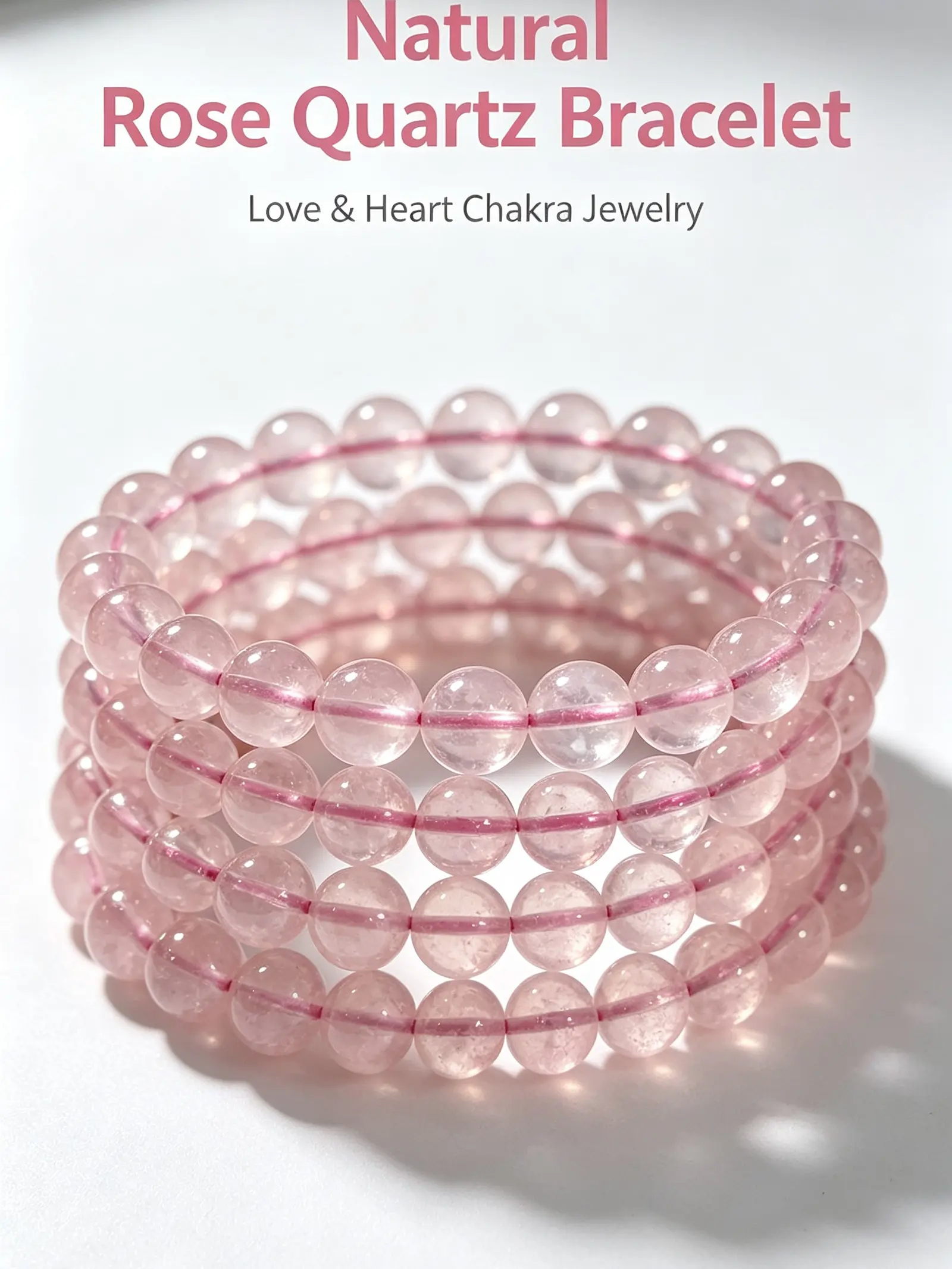 Natural Rose Quartz Beaded Bracelet | Heart Chakra Self‑Love Healing Crystal