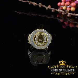 King Of Bling's 0.40 CT Real Diamond 925 Yellow Silver Mens Adjustable Ring From Size 10 to 12