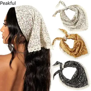 Women’s 3-Piece Chiffon Headband Set, Trending Boho Floral Hair Scarf Accessories, Classic Solid Color Kerchief Headwrap with Lace Edge, lightweight breathable chiffon , perfect for summer daily styling, party outfits and casual feminine hair decoration