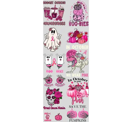 In October We Wear Pink DTF Transfers Gang Sheet 22” wide x 60” long