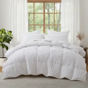 PEACE NEST Luxury Goose Down Comforter 300TC 100% Cotton Cover Ultra Soft Fluffy All Season Hotel Style Bedding Gift White