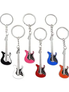 6 Piece Alloy Guitar Keychain Set, Bass & Electric Guitar Keyring, Music Lover Mini Instrument Keychains, Fashionable Alloy Keychain, Perfect Gift for Musicians