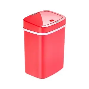 Nine Stars 3gal Motion Sensor Rectangular Shape Plastic Trash Can Red: Compact Kitchen & Bathroom Bin with Quiet Lid