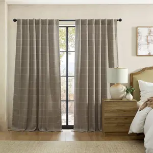 Sawyer Windowpane Plaid Room Darkening Window Curtain Panel - 52" x 95" - Taupe - Elrene Home Fashions