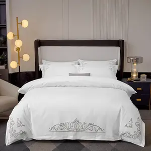 3-Piece European Embroidered Hotel Style White Bedding Set, Ultra Soft Brushed Fabric, Include 1Pc Duvet cover & 2Pcs Pillowcases for All Seasons Machine Wash, Breathable Duvet Set