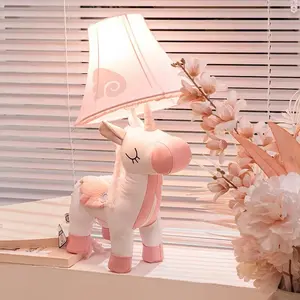 Unicorn Child Table Lamp with Pink and White Design, On/Off Switch, 120V Input Voltage night light color