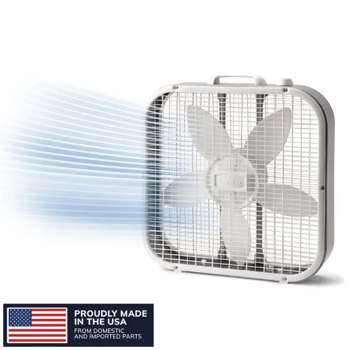 Lasko 20" Classic Box Fan with Weather-Resistant Motor, Portable Cooling Floor or Window Fan, 3 Speeds, White, B20200