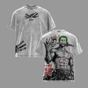 Roronoa Zoro One Piece Anime Three Sword Style Pirate Hunter Vintage Washed Oversized Graphic Tee Katana Warrior Streetwear Shirt