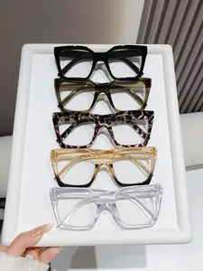 5 Pairs Women's Leopard Print Square PC Frame Retro Contrast Color Fashion Personalized Non-Prescription Glasses Trendy Casual Eyeglasses