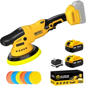 20V Cordless Buffer Polisher with 2 x 4000mAh Battery & Quick Charger 10000RPM High Power 6-Speed Adjustable Dual Action 6-Inch Powerful Car Buffing Kit for Car Detailing and Polishing