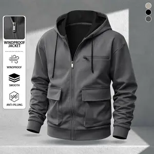 Men's casual hoodie sweatshirt, suitable for daily commuting and light outdoor exploration wear, featuring a front zipper pocket with a large-capacity workwear pocket design, stylish and trendy versatility, suitable for spring and summer wear. Long Sleeve
