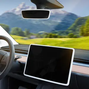 Center Console Screen Protector Frame Silicone Sleeve, Rear View Mirror Frame Protective Rubber Ring, Universal Car Interior Accessories for Tesla Model 3/Y, Car Accessory