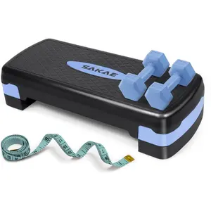 Adjustable Height Aerobic Stepper Set, Multiple Bundle Options with Dumbbells, Kettlebell, Waist Trimmer, Ankle Weights or Weighted Vest, Workout Exercise Step Platform w/Level Risers, 4 Colors