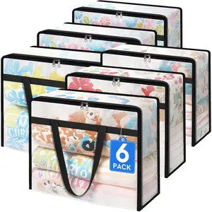 TasticTotes 6 Pack Clear Storage Bags for Comforter, Clothes & Bedding, Plastic Blanket Storage with Zipper and Handle, Moving Bags, Closet Organizer and Under-Bed Storage (40L)