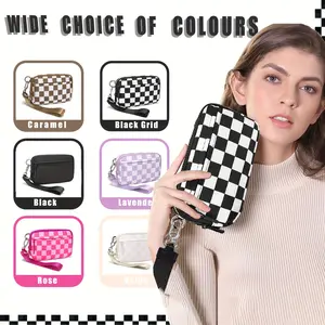 DOYOGI Large Capacity Women'S Passport Wallet with TransparentWindow, Trendy Plaid Style Wrist Wallet, Anti-Theft Zipper Closure,Lightweight Nylon Lining, Interchangeable Straps, Perfect for TravelEssentials