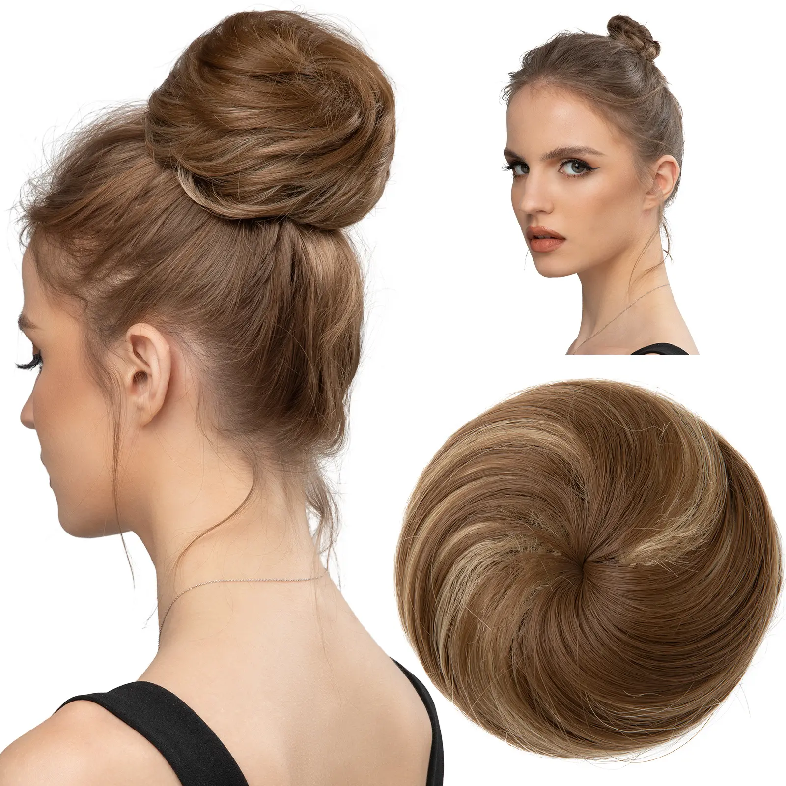 Hairpin bun cat ear bun light pink high gold dark brown natural black high temperature synthetic hair, suitable for women and girls to wear, highlight the cute, heat resistant, soft, suitable for women and girls daily role play Valentine's Day party