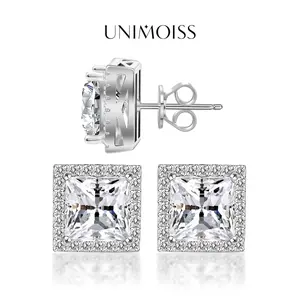 UniMoiss Princess Halo Moissanite Stud Earring Daily Costume Jewelry Accessories Perfect Birthday Wedding Anniversary Gifts for Women Wedding Set Hypoallergenic Party