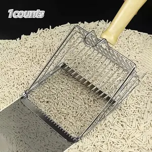 2 in 1 Stainless Steel Cat Litter Scoop,  1 Count Pet Litter Shovel with Handle, Multifunctional Pet Litter Cleaning Tool, Pet Supplies