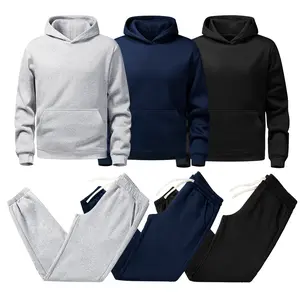 Men's Winter Solid Color Hooded Pullover Sweatshirt & Warm Fleece Joggers Set with Drawstring & Ankle Ties - Perfect for Casual & Athletic Wear