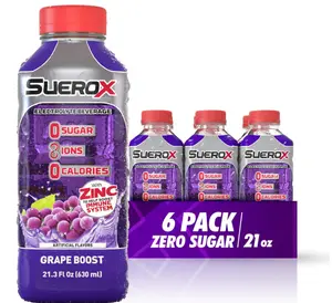 SueroX Sugar Free Sports Drink for Hydration and Recovery, Electrolyte Hydration Drink with 8 Ions, Zero Calorie Sports Drinks, Grape Boost, 21.3 Fl Oz, 6 Count