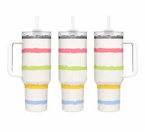 40oz Dopamine Style Colorful Insulated Stainless Steel Portable Water Bottle - BPA-Free, with Handle & Straw, Keeps Drinks Hot or Cold, Motivational 'Good Vibes' Cup for Gym, Car Travel, Water Bottles